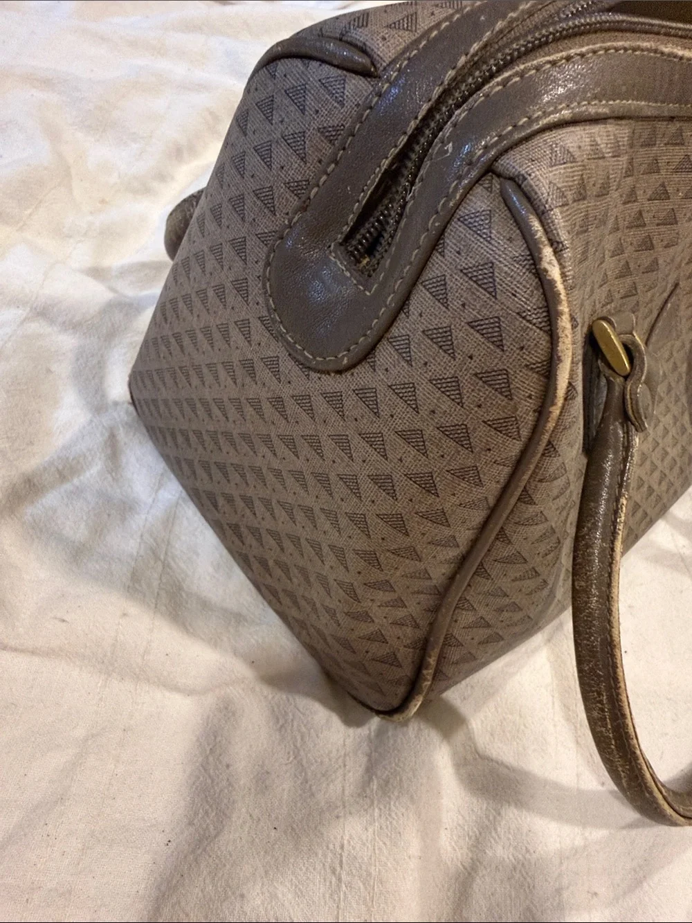 Liz Claiborne Taupe Triangle-Print Top-Handle Satchel